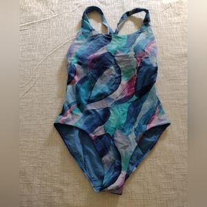 ATHLETA Malibu Printed One Piece Swimsuit MEDIUM Blue Purple
